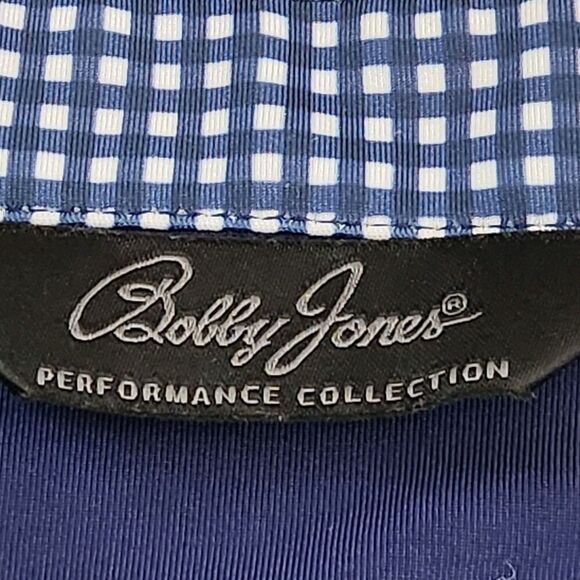 Bobby Jones Performance Golf Polo Shirt Men's Navy White Gingham Print Sz XL - Picture 4 of 13